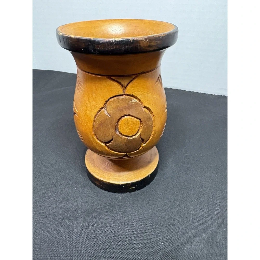 hand-carved wooden‎ vase
